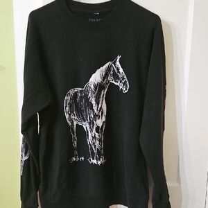 Tolago  Black Crewneck Sweater with White Horse Motif
